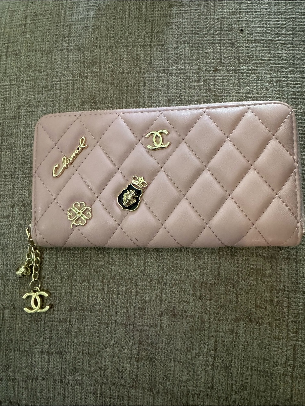 Designer inspired Blush Quilted Zip Wallet with Gold Hardware